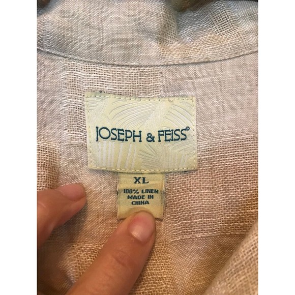 Clean Joseph & Feiss 100% Linen Button Down Mixed Pattern Short Sleeve Shirt XL - Picture 2 of 11